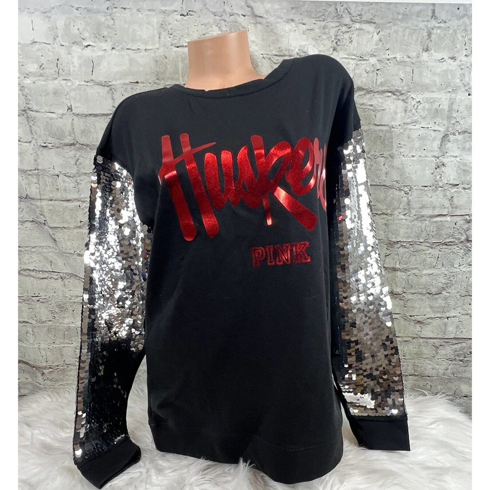 RARE VICTORIA SECRET PINK LIMITED EDITION BLING Sequin Huskers Sweatshirt M $99 - Picture 3 of 10